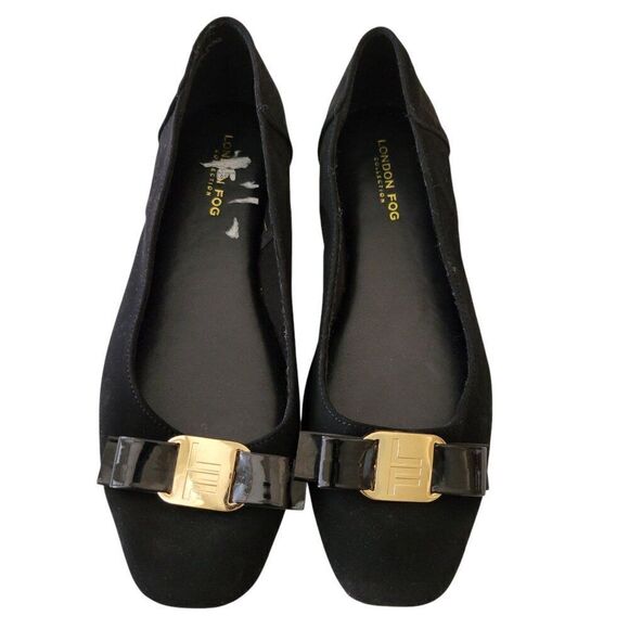 London Fog Collection Womens Black Flats With Gold Buckle Accent (Size 8M) - Picture 8 of 8